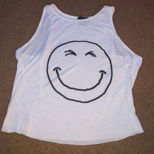 White Cropped Smiley Tank Top